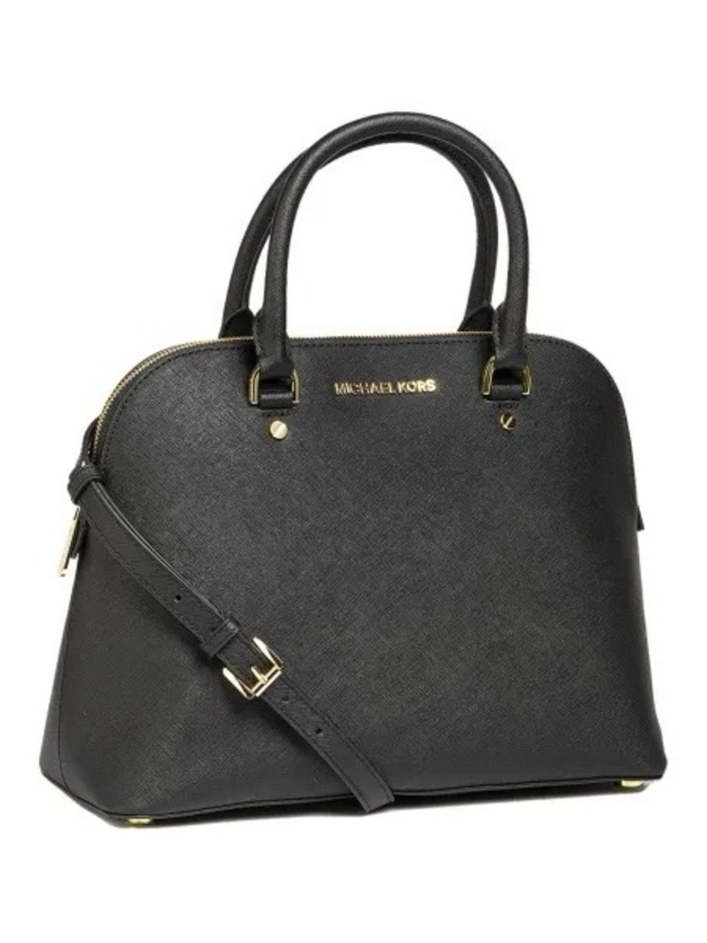Michael Kors Cindy Medium Saffiano Leather Satchel | Black & Gold